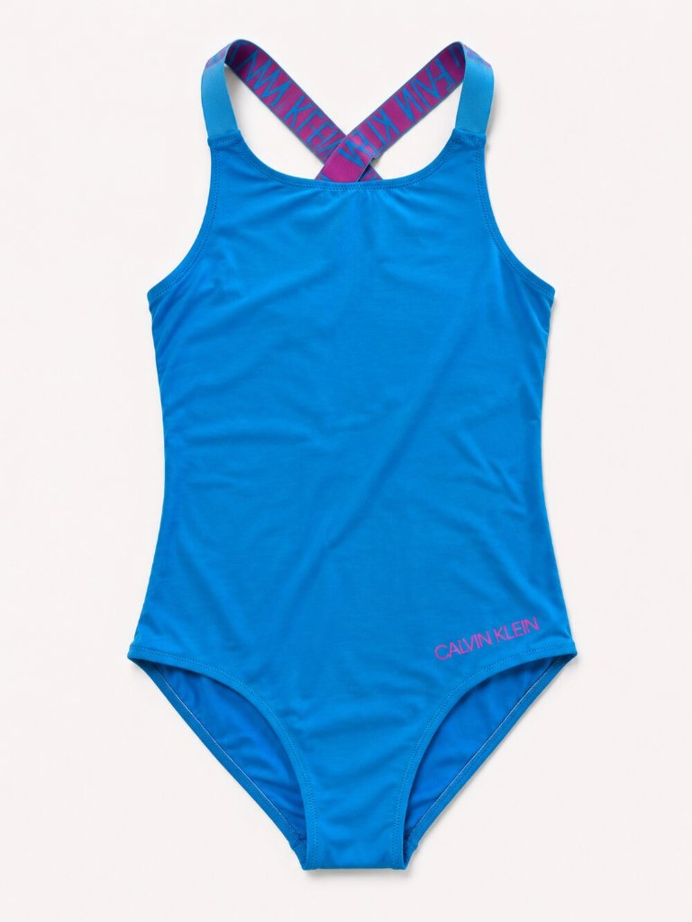 Calvin Klein Girls One-Piece Swimsuit Turquoise & Pink Logo Straps Size 12/14